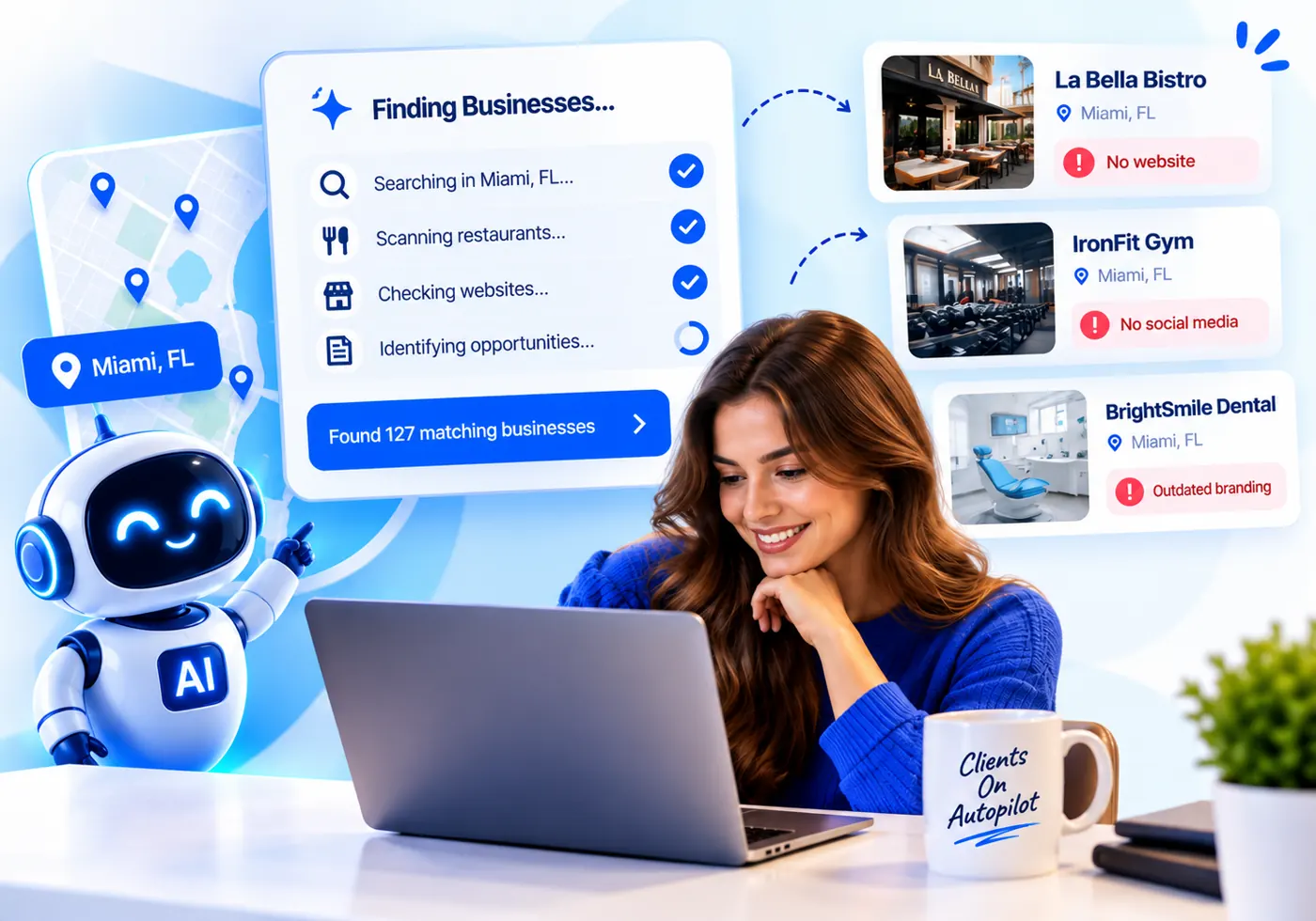 AstrAI vendor screenshot of example business leads in the Client Finder