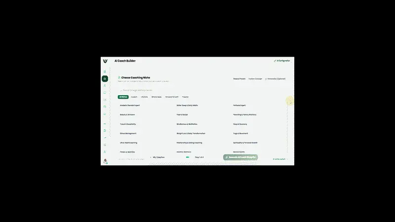 WellNest AI coach creation dashboard shown by the vendor