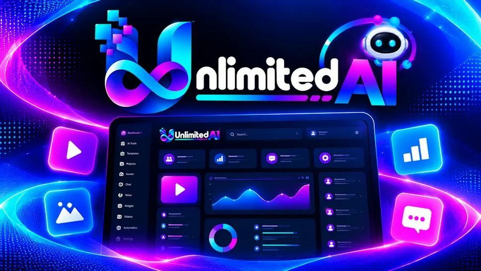 Unlimited AI vendor illustration depicting a creative workspace